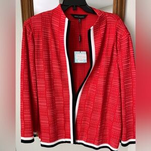 NWT gorgeous Ming Wang 3-tone (burnt orange with black & white stripe) Cardigan.